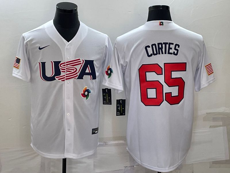 Men 2023 World Cub USA 65 Cortes White Nike MLB Jersey9